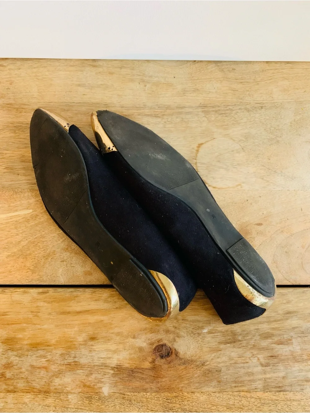 H&M Black Flats with Gold Pointed Toe Caps